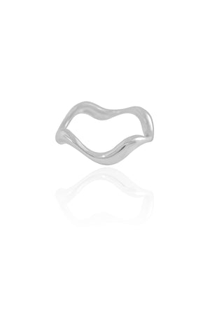 Anel Ondas Liso Tamanho 25 Ródio Branco