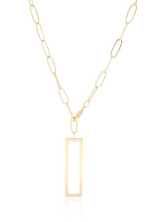 Gargantilha Longa Elos Pingente Retangular Vazado Banhado a Ouro 18K