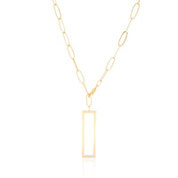 Gargantilha Longa Elos Pingente Retangular Vazado Banhado a Ouro 18K