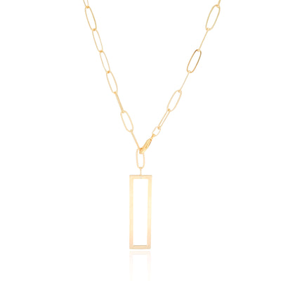 Colar Longo Elos Pingente Retangular Vazado Banhado a Ouro 18K - 73 cm