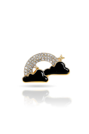 Broche Nuvem Arco-Iris Esmaltado Preto com Detalhes Cravejado Cristal