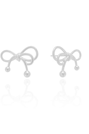 Brinco Laço Bolas Lisas Ródio Branco