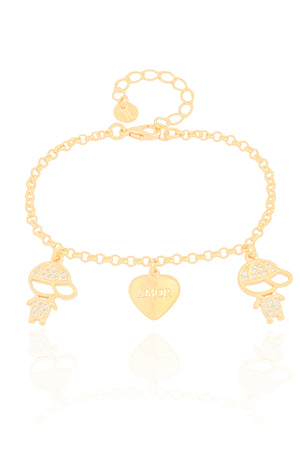 Pulseira Filhos Meninos com Coração Amor Banhado a Ouro 18K