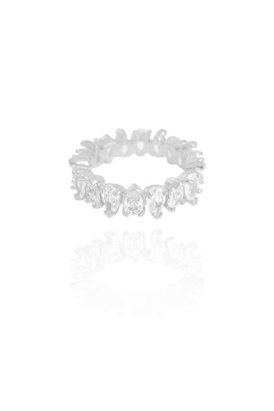 Anel Cravejado Gotas Cristal Tamanho 18 Ródio Branco