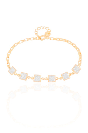 Pulseira Quadrados Cristais Banhado a Ouro 18K