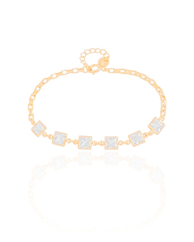 Pulseira Quadrados Cristais Banhado a Ouro 18K