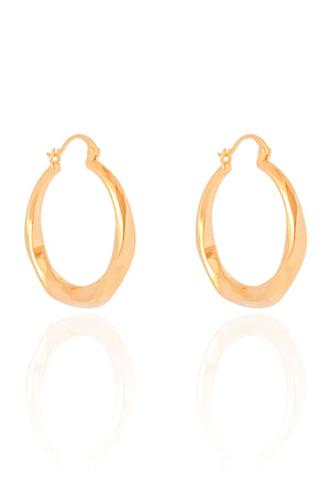 Brinco Argola Torcida Lisa Fecho Italiano 3.3 cm Banhado a Ouro 18K