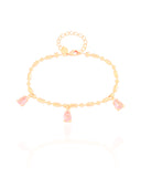 Pulseira Gomos Gotas Safira Rosa Banhado a Ouro 18K