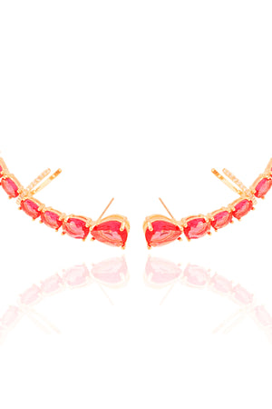 Ear Cuff Pontos de Luz Ovais Rubi Cravejado Cristal Banhado a Ouro 18K