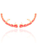 Ear Cuff Pontos de Luz Ovais Rubi Cravejado Cristal Banhado a Ouro 18K