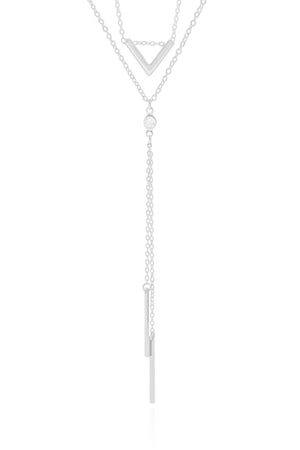 Gargantilha Dois Palitos V Ponto de Luz Ródio Branco - 40 cm