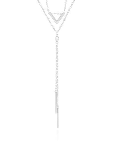 Colar Dois Palitos V Ponto de Luz Ródio Branco - 40 cm