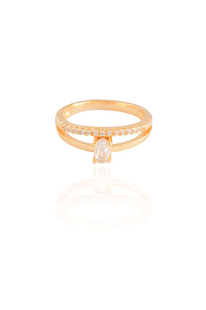 Anel Duplo Oval Cravejado Cristal Tamanho 18 Banhado a Ouro 18K