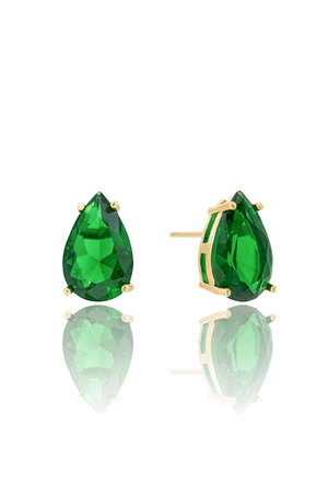 Brinco Gota Esmeralda 8x12 Banhado a Ouro 18K