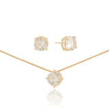 Conjunto Ponto de Luz Cristal Banhado a Ouro 18K
