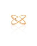 Anel Ajustável em X Cravejado Cristal Tamanho M Banhado a Ouro 18K