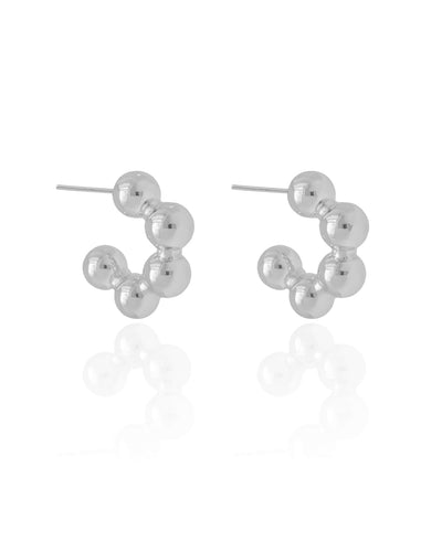 Brinco Meia Argola Bolas Lisas 2,5 cm Ródio Branco
