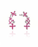 Brinco Ear Cuff Flores Navete Fucsia Rosa Pino e Encaixe