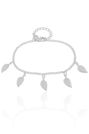 Pulseira Elos Folhas Ródio Branco