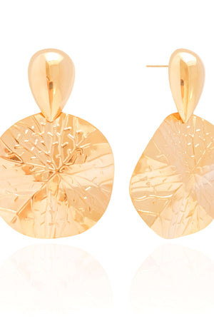 Brinco Gota Redondo Orgânico 5.5 cm Banhado a Ouro 18K