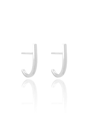 Brinco Meia Argola Oval Liso Ródio Branco