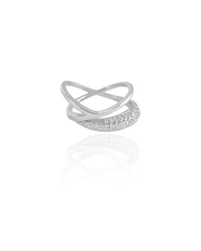 Anel Entrelaçado Cravejado Cristal Tamanho 13 Ródio Branco