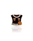 Broche Blazer Esmaltado Marrom com Pérolas e Flor