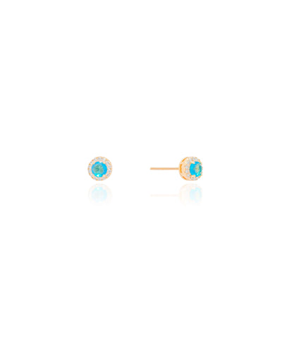 Brinco Ponto de Luz Azul Sky 4 mm Cravejado Banhado a Ouro 18K