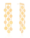 Brinco Fio Franja Chapa Redondas Banhado a Ouro 18K