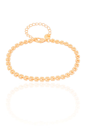 Pulseira Elos Duplos Quadrados 4 mm Banhado a Ouro 18K
