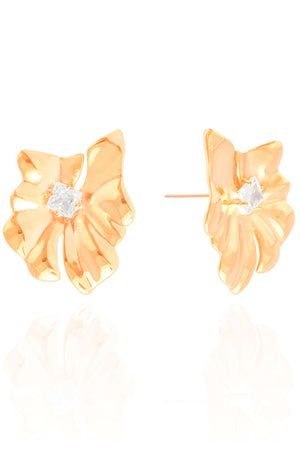 Brinco Flor Detalhada Carré Cristal Banhado a Ouro 18K