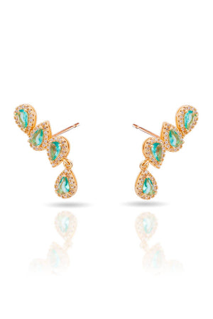 Ear Cuff Turmalina Paraíba Cravejado Cristal com Gota Pendente