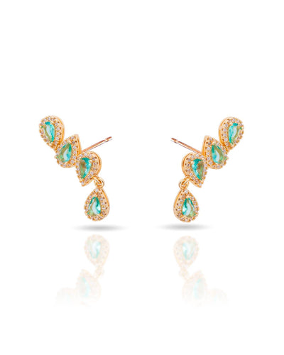 Ear Cuff Turmalina Paraíba Cravejado Cristal com Gota Pendente