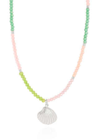 Choker Cristais Coloridos Concha Ródio Branco