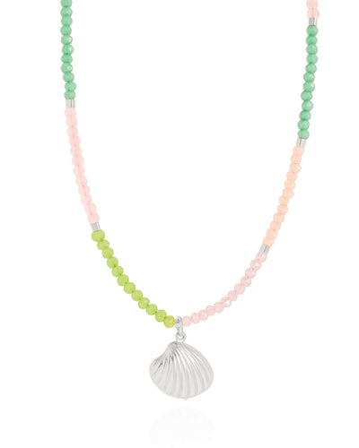 Choker Cristais Coloridos Concha Ródio Branco - 32 cm