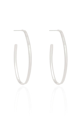 Brinco Argola Oval Fio Reto Liso 4.4 cm Ródio Branco