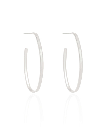 Brinco Argola Oval Fio Reto Liso 4,4 cm Ródio Branco