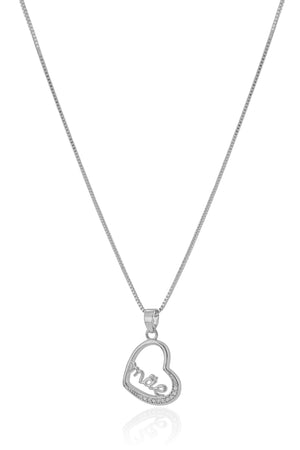 Gargantilha Coração Mãe Cravejado Cristal Ródio Branco - 45 cm