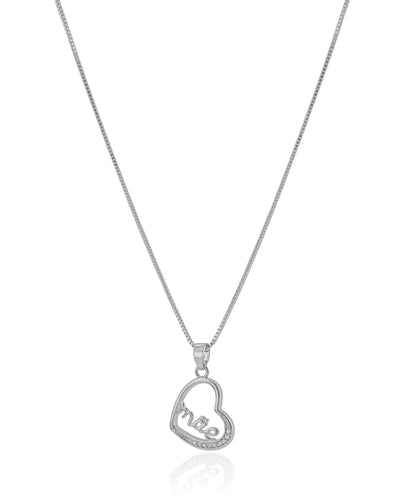 Colar Coração Mãe Cravejado Cristal Ródio Branco - 45 cm
