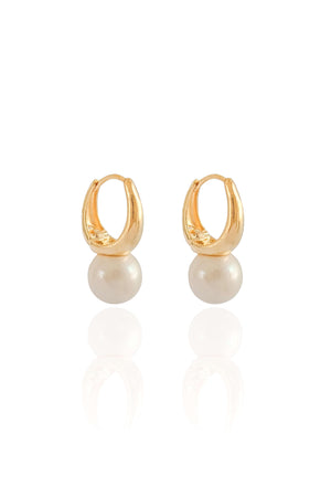 Brinco Argola Click Pérola 2.3 cm Banhado a Ouro 18K