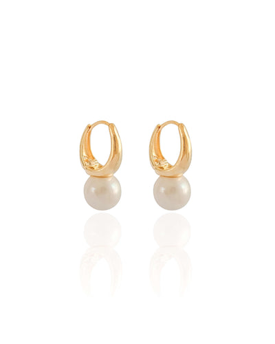 Brinco Argola Click Pérola 2.3 cm Banhado a Ouro 18K