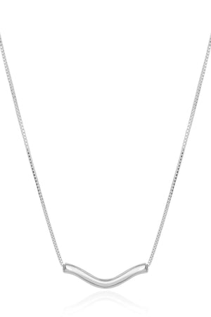 Gargantilha Longa Veneziana Pingente Ondulado Ródio Branco