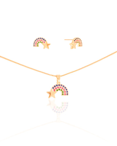 Conjunto Infantil Arco-Íris Banhado a Ouro 18K