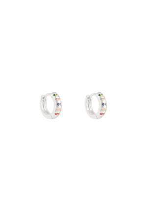 Brinco Argola Click Cravejado Colorido Ródio Branco
