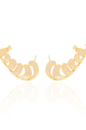 Ear Cuff Gotas Cravejadas Cristal Banhado a Ouro 18K