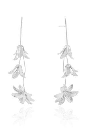 Brinco Três Flores Ródio Branco