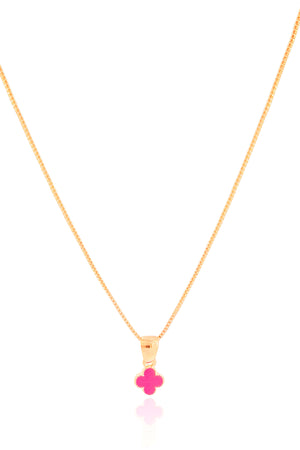Gargantilha Infantil Trevo Rosa 7 mm Banhado a Ouro 18K - 35 cm