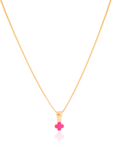 Colar Infantil Trevo Rosa Banhado a Ouro 18K - 35 cm