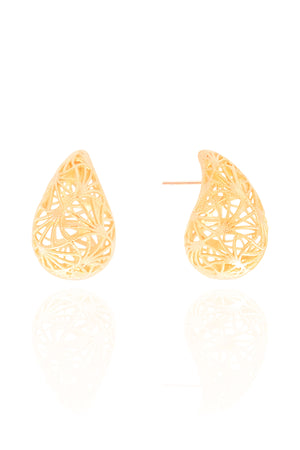 Brinco Gota Tela Detalhada Banhado a Ouro 18K