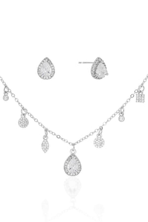 Conjunto Gargantilha com Berloques Cravejados Pingente e Brincos Gota com Borda Cristal